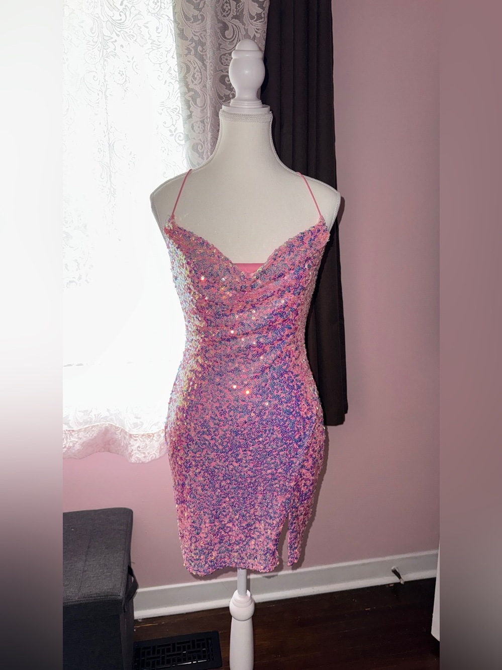 Pink Sequin Mini Dress